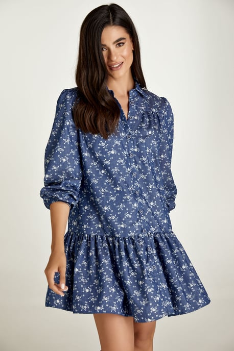 Indigoblaues geblümtes Kleid mit Knöpfen - Image 5