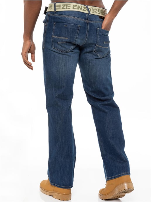 Enzo | Herren Regular Fit Denim Jeans mit Gürtel - Blau - Image 4