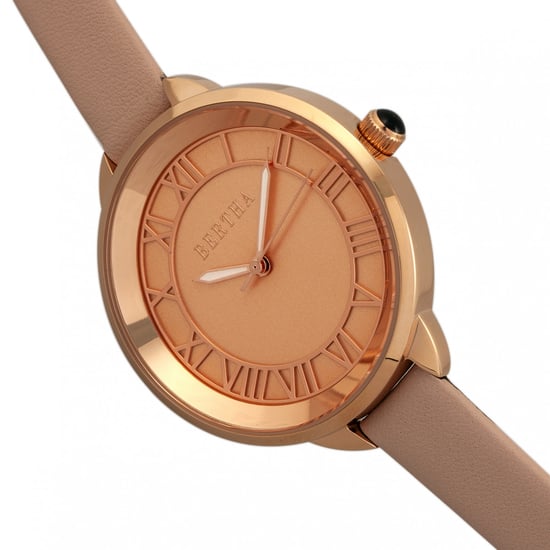 Bertha Madison Sunray Dial Leather-Band Watch