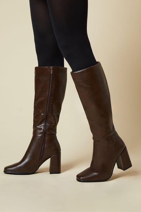 Wide Fit Kristen Square Toe Clean Knee High Boots - Image 3