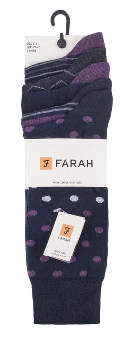 Farah - 5er-Pack Herren dünne atmungsaktive klassische Polka Dot gemusterte weiche Top Baumwolle Kleid Socken - FCS273NVYPUR (Polka Dot) - Image 2