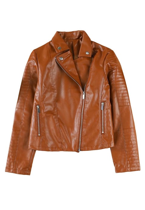 Azura Exchange Women's Ribbed Seam Detail Faux Leather Motorcycle Jacket in Brown - Image 5