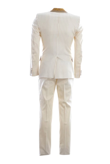 Dolce & Gabbana Men Gold Lapel & Pockets Striped Suit - Image 2
