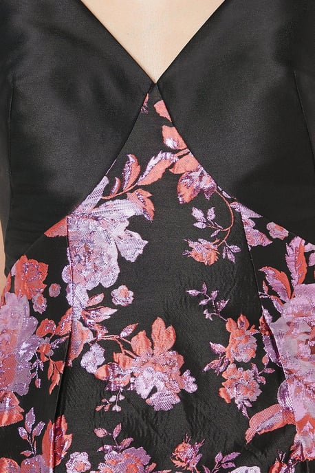 Twill Bodice Jacquard Skirt Midi Dress