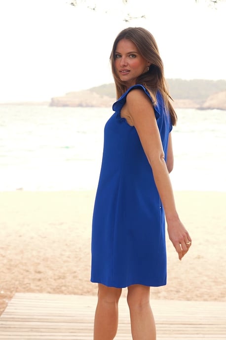 Cobalt Blue Ruffle Shoulder Shift Dress