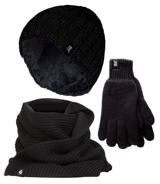 Herren Strickmütze Mütze Schal Handschuhe Set | Wärmehalter | Luxus weiches Fleece gefüttert Winter Set für kaltes Wetter - Schwarz - Image 1