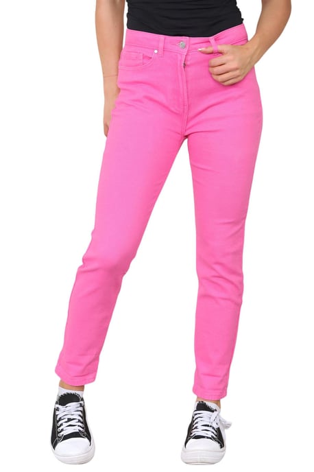 M&Co Damen-Mom-Jeans mit hohem Bund und schmal zulaufendem, geradem Bein in Rosa - Image 1