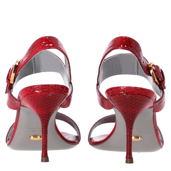 Sergio Rossi Riemchensandalen aus rotem Lackleder mit Print - Image 4