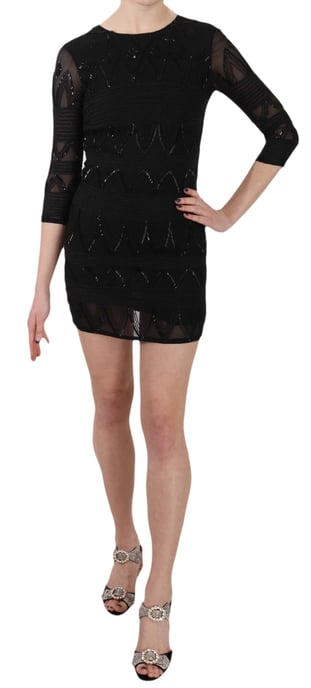 John Richmond - Mini-robe droite à paillettes en soie noire pour femme - Image 1