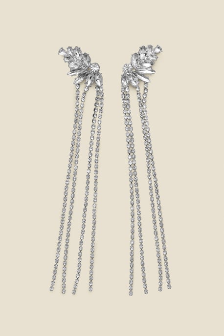 Silver Rhinestone Detail Diamante Drop Earrings