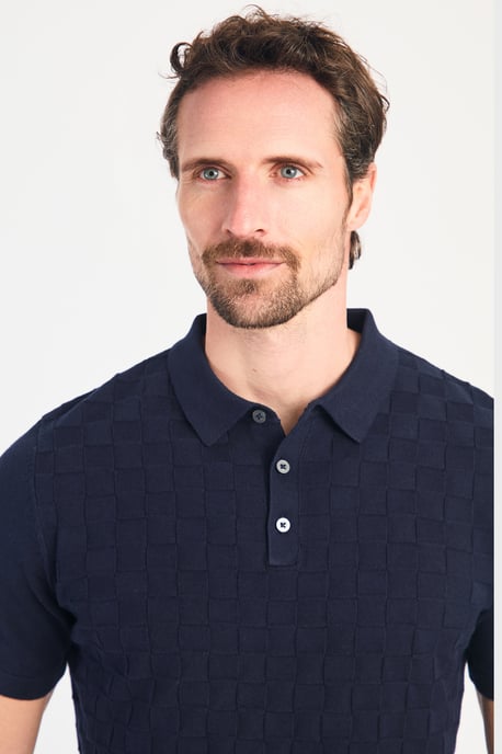 Dark Navy Cotton Short Sleeve Button-Up Polo Shirt