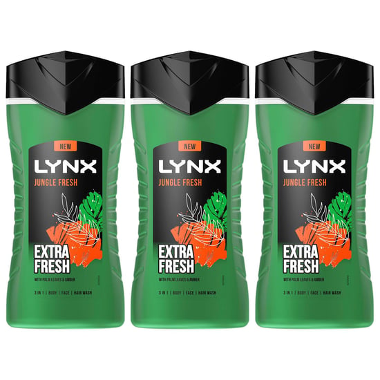 Lynx 3in1 Body, Face & Hair Wash Shower Gel Extra Fresh Jungle Fresh 225ml, 3pk