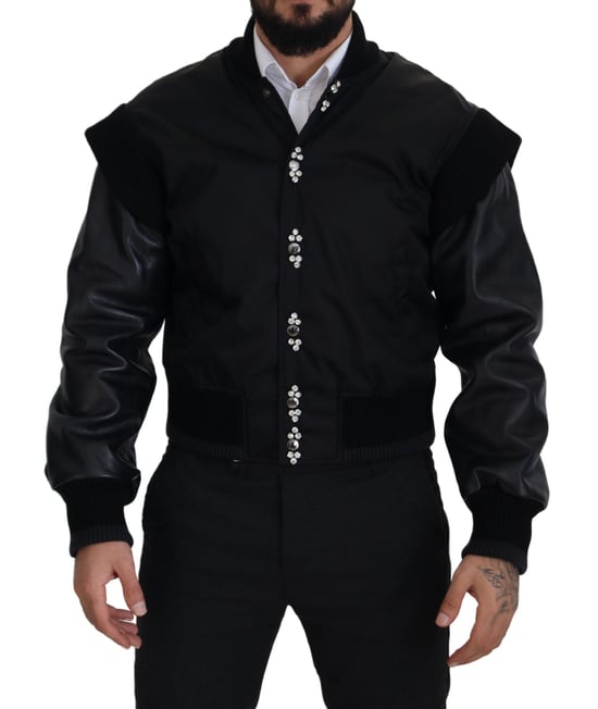 Dolce & Gabbana Schwarze Nylon Kristallknöpfe Herrenjacke - Image 1