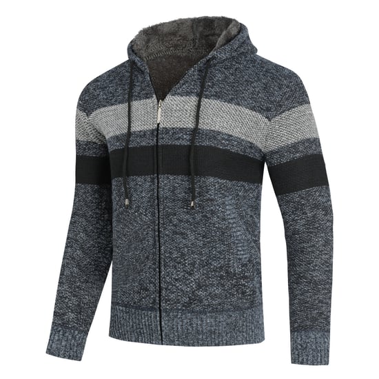 Herren Winter ubergangsjacke Strickjacke mit Kapuze Gefuttert Grobstrick Kapuzen Warme Jacke Hellgrau - Image 2
