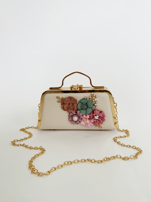 Double Sided Box Clutch with Applique Floral