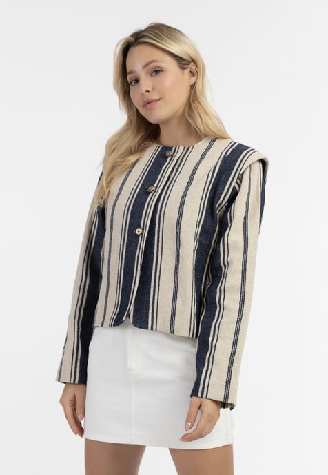 Dreimaster Kurze Blazerjacke Damen Dunkelmarine Wollweisser Streifen - Image 3