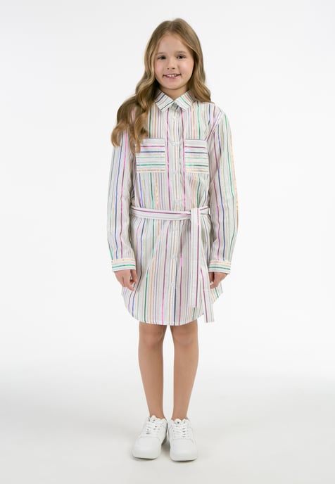 Mymo Hemdblusenkleid Mädchen Weiss Mehrfarbige Streifen - Image 2