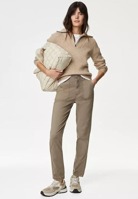 M&S Collection Damen Baumwollmischung Slim Fit Ankle Grazer Joggers Sand - Image 4