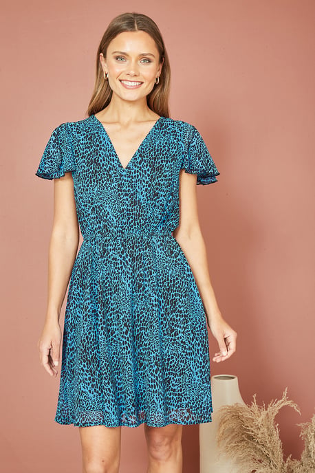 Blue Leopard Print Skater Dress