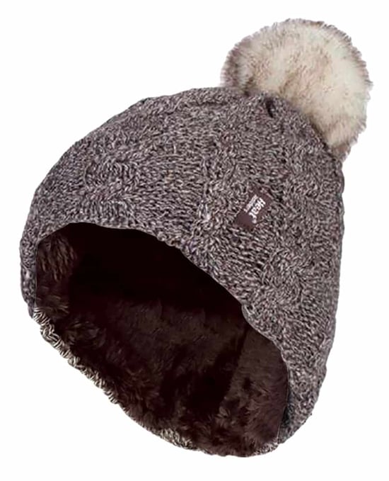 Wärmehalter - Damen Strickfleece gefütterte Thermo-Bommelmütze mit Pom Pom - Image 1