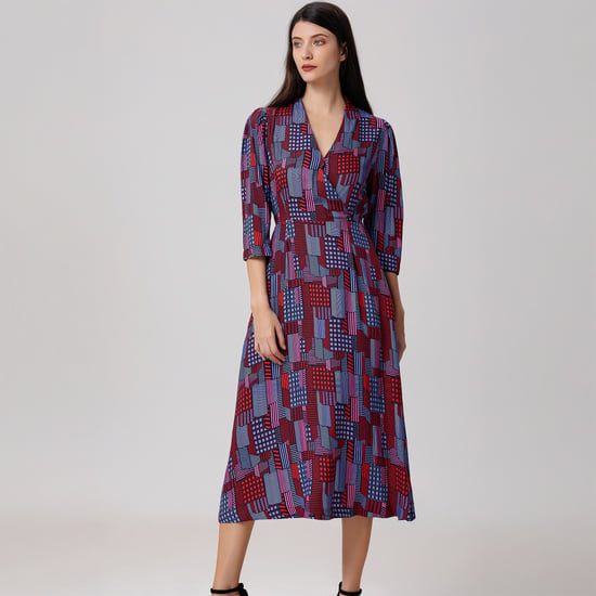 Midi-Wickelkleid mit Grafikdruck und V-Ausschnitt - Image 5