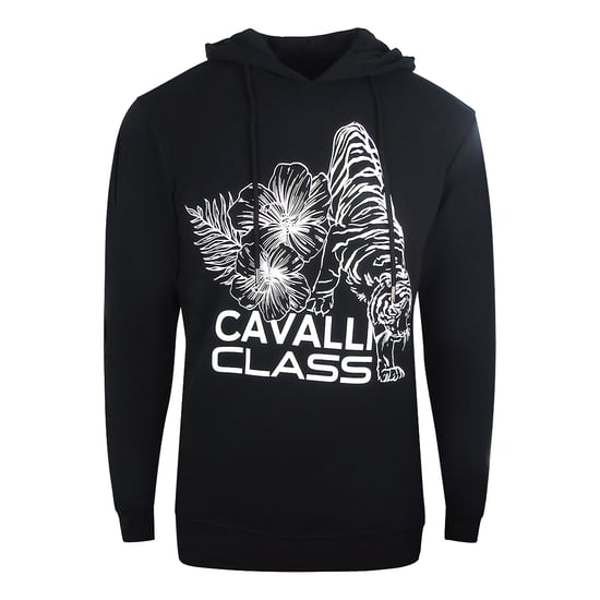 Schwarzer Cavalli Class Kapuzenpullover mit Blumenlogo - Image 1