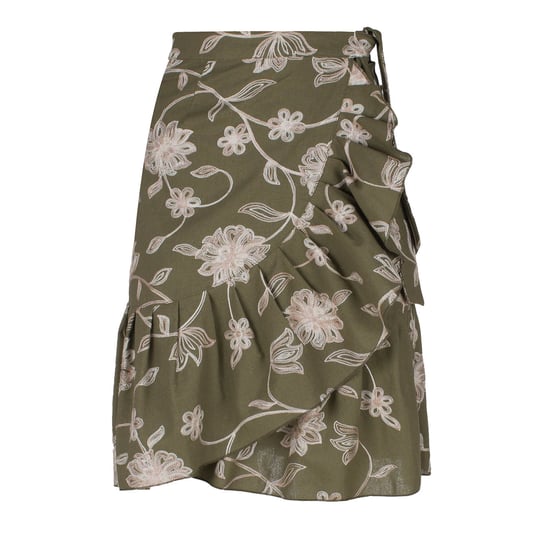 Olive Bestickter Floraler Wickelrock mit Rüschen - Image 1