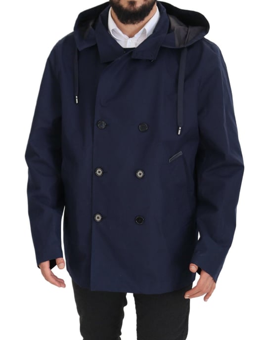 Dolce & Gabbana Blauer Kapuzen-Doppelreihiger Mantel Herrenjacke - Image 5
