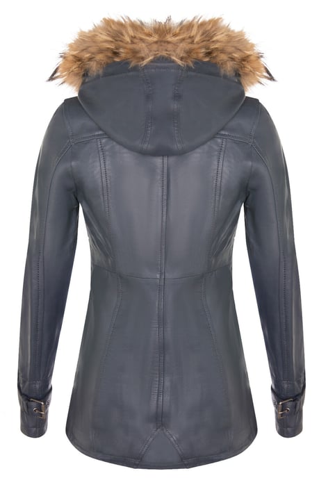 Warm women's leather parka jacket with hood - Northwich