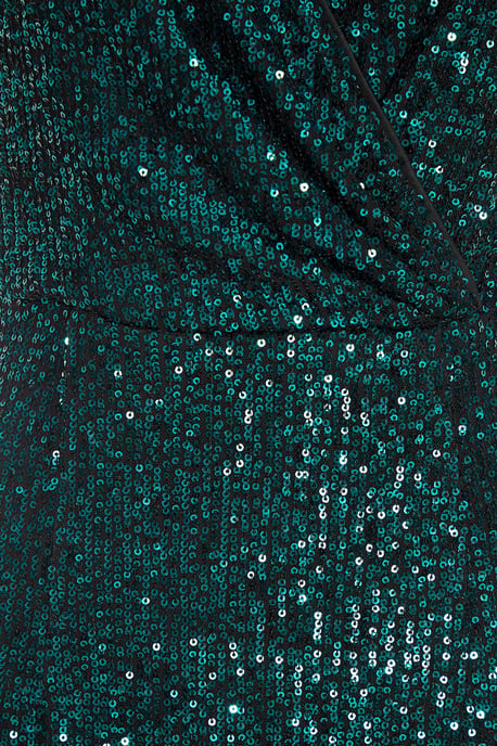 Bottle Green Sequin Wrap Midi Dress