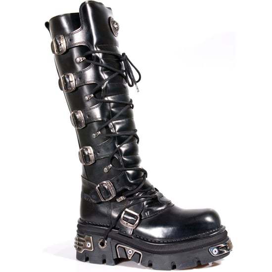 New Rock Knee High Black Leather Gothic Boots-272-S1