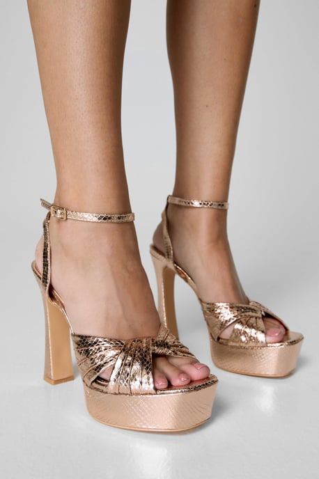 Snake Print Open Toe Chunky High Heels