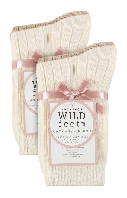 4er-Pack Damen Kaschmir-Stiefelsocken | Wildfeet | Ribbed Crew Wool Bed Socks - Sand - Image 2