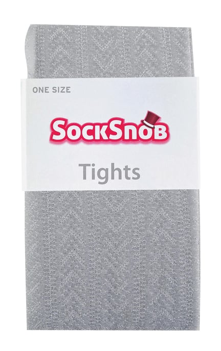 Glänzende Strumpfhose für Frauen | Sock Snob | Chevron-Muster | Glitzernd | Party Saison - Weiß & Silber (Chevron) - Image 2