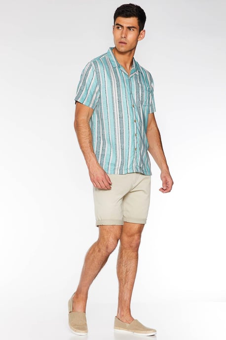 Short Sleeve Revere Collar Aztec Shirt in Mint