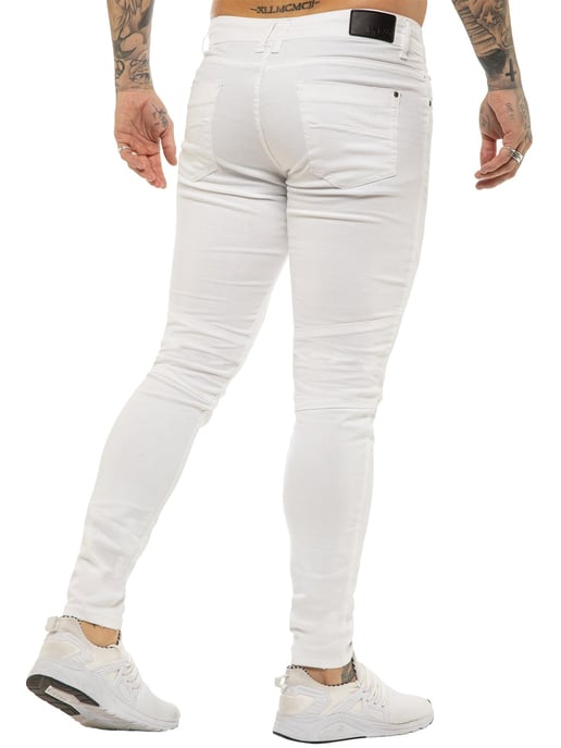 Enzo | Herren Skinny Stretch Biker Denim Jeans - Weiß - Image 4