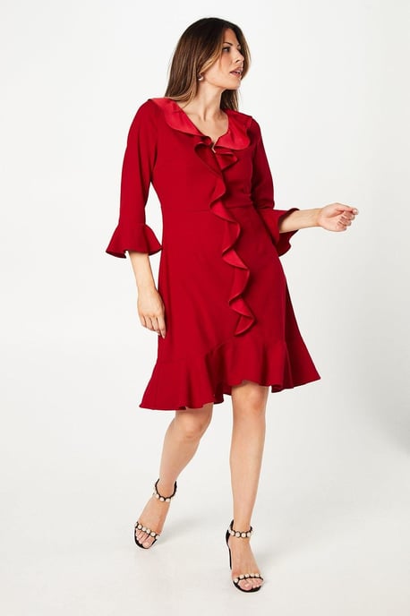 Occasion Satin Ruffle Shift Dress