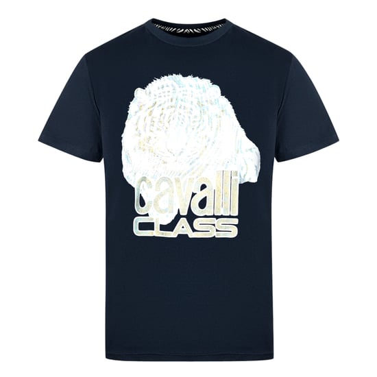 Cavalli Class Großes Tiger-Logo Navy T-Shirt - Image 1