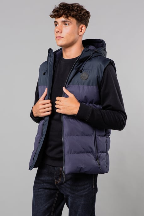 Navy Colour Block Padded Hooded Gilet