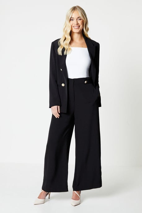 Petite Button Tab Detail Wide Leg Trouser - Image 2
