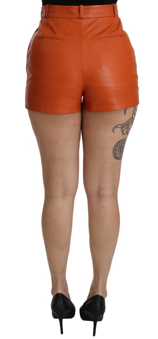 Dolce & Gabbana Damen Orange Leder High-Waist-Shorts - Image 4