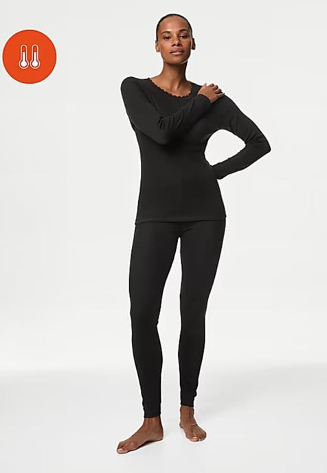 M & S Womens 2 Pack Thermal Pointelle Leggings In schwarz - Image 5