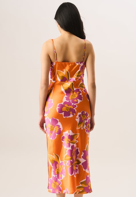 Floral Print Cowl Neck Slip Midi Dress