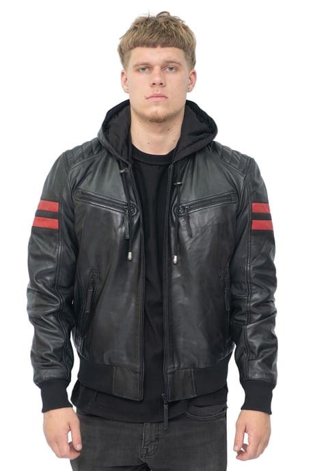 Herren Leder Kapuzen Retro Bomberjacke - Skopje - Image 1