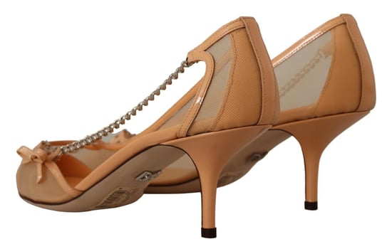 Dolce & Gabbana Damen Pumps aus Pfirsichfarbenem Mesh und Leder mit Kettenabsätzen - Image 4