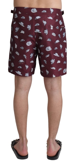 Dolce & Gabbana Men's Maroon Hats Print Beachwear Shorts Swimwear - Image 3