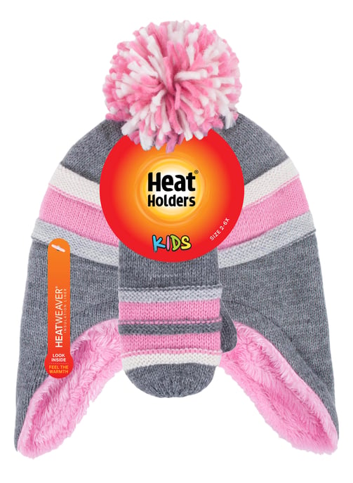Wärmehalter - Mädchen Winter Warm Pom Pom Bobble Beanie Mütze und Handschuhe Set - Pebble Grey - Image 2