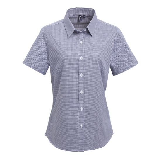 Premier Womens/Ladies Microcheck Kurzarm-Baumwollhemd (Marine/Weiß) - Image 1