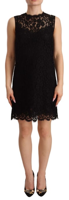 Dolce & Gabbana Damen Schwarzes Floralspitzen Etuikleid ohne Ärmel Mini Kleid - Image 1