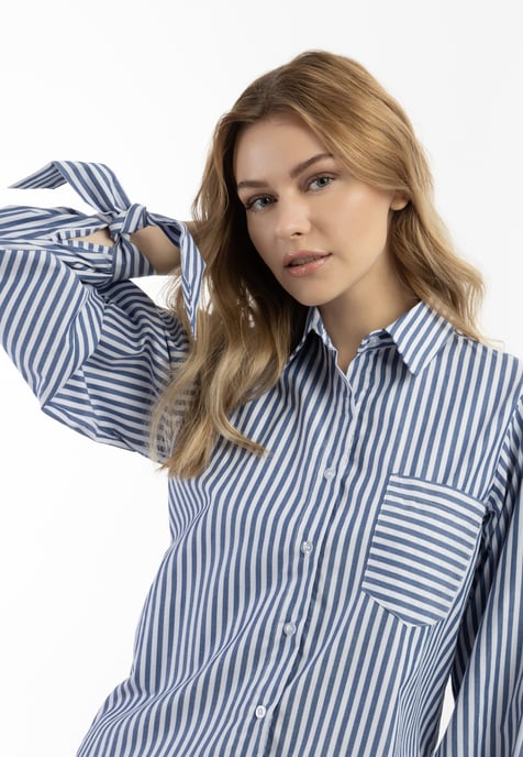 Dreimaster Langarmbluse Damen Weiss Blau - Image 3